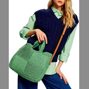 ESPRIT Green Straw Tote Bag NWT
